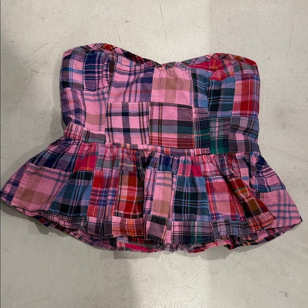 Free People Pink Plaid Strapless Peplum Crop Top XS 168$